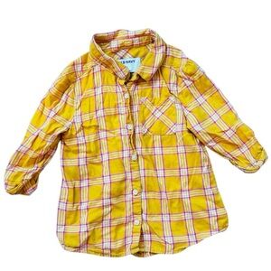 Old Navy Yellow Button Down Shirt Vibrant Plaid Design Plaid Button-Up size 4T